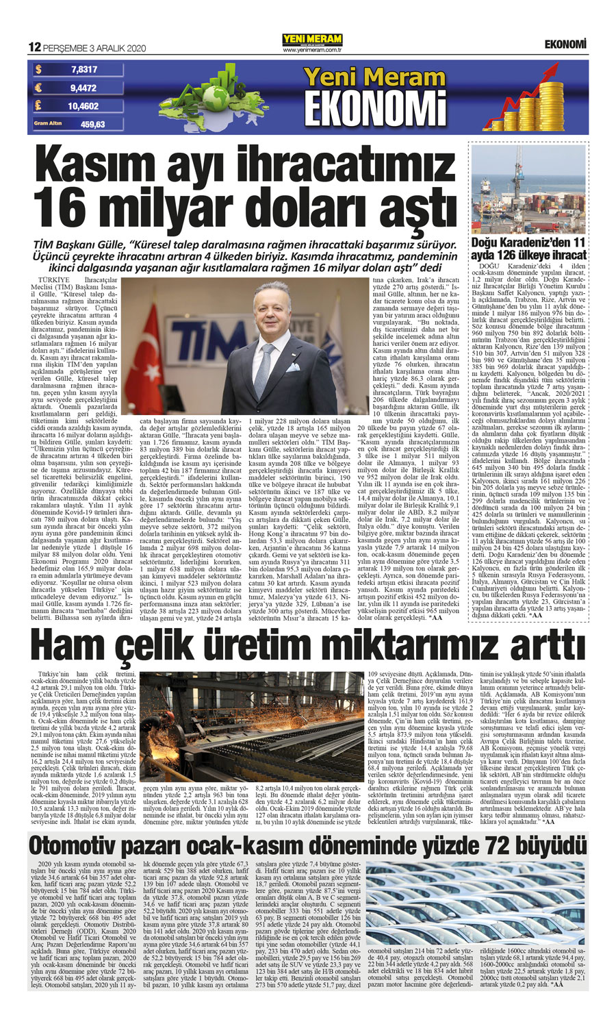 3 Aralık 2020 Yeni Meram Gazetesi