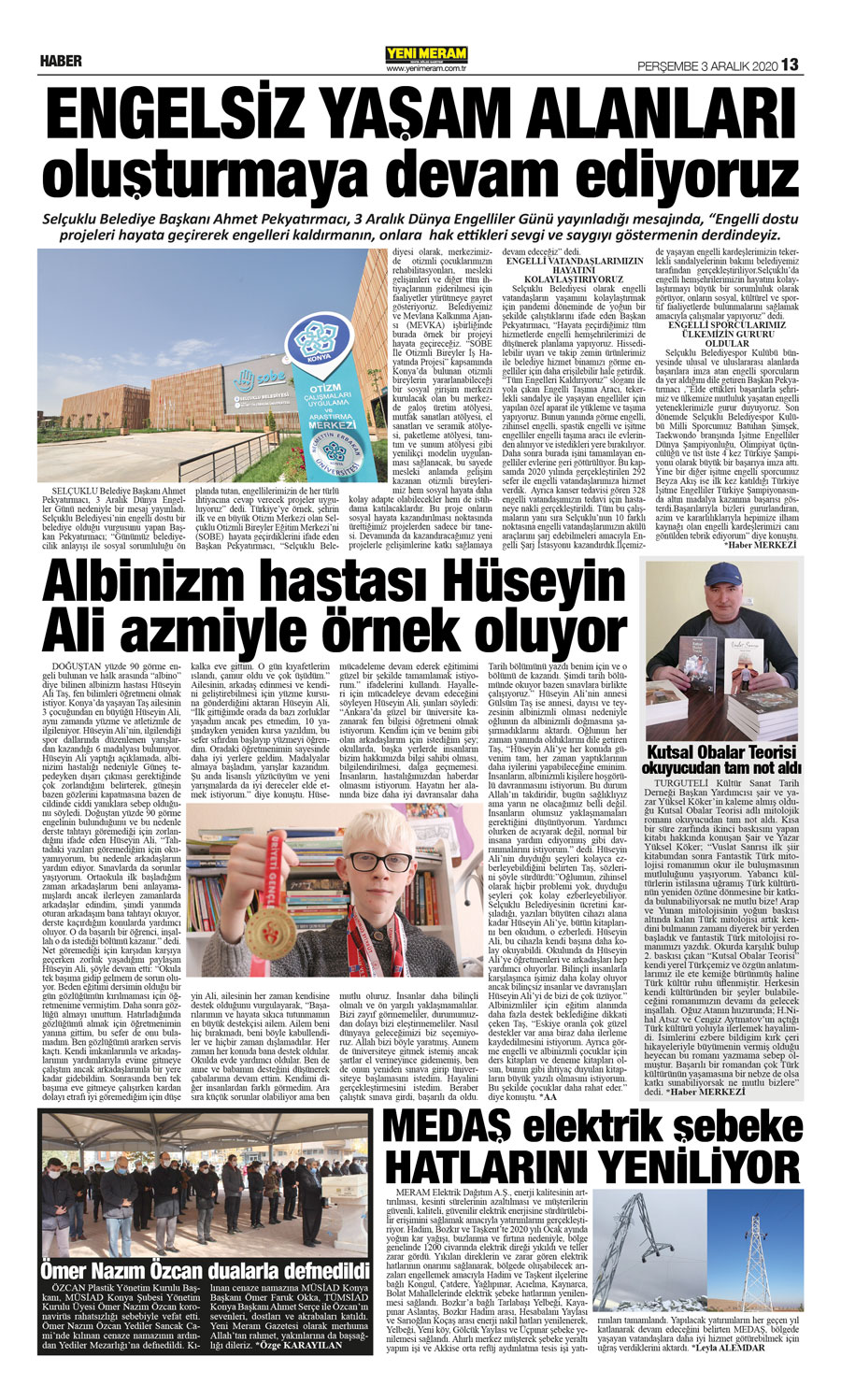 3 Aralık 2020 Yeni Meram Gazetesi