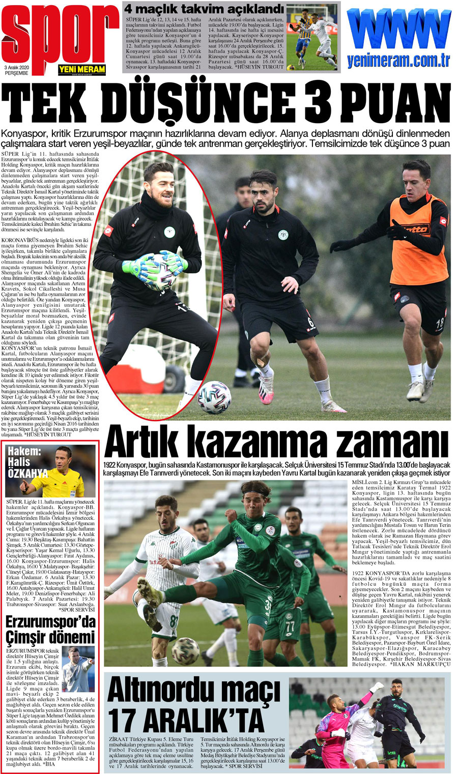 3 Aralık 2020 Yeni Meram Gazetesi