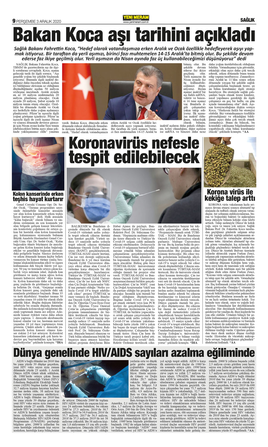 3 Aralık 2020 Yeni Meram Gazetesi