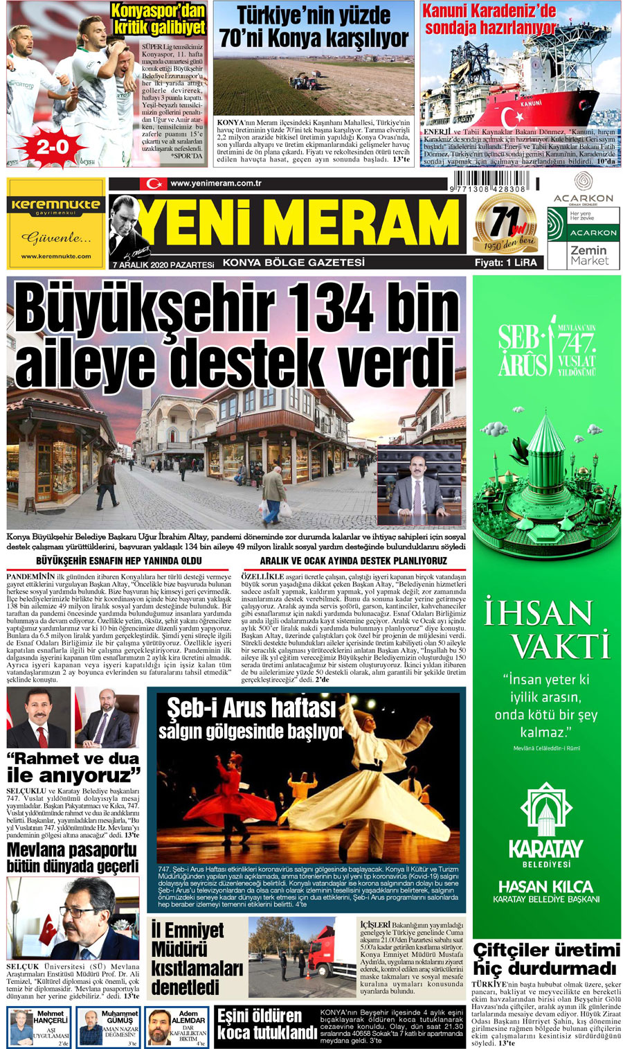 7 Aralık 2020 Yeni Meram Gazetesi