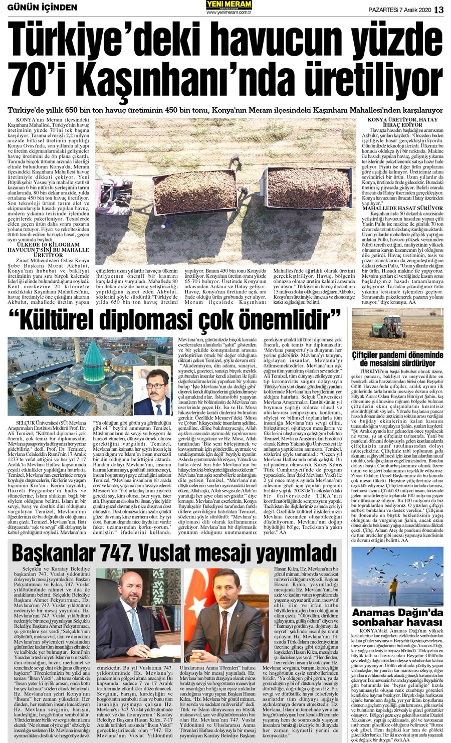 7 Aralık 2020 Yeni Meram Gazetesi