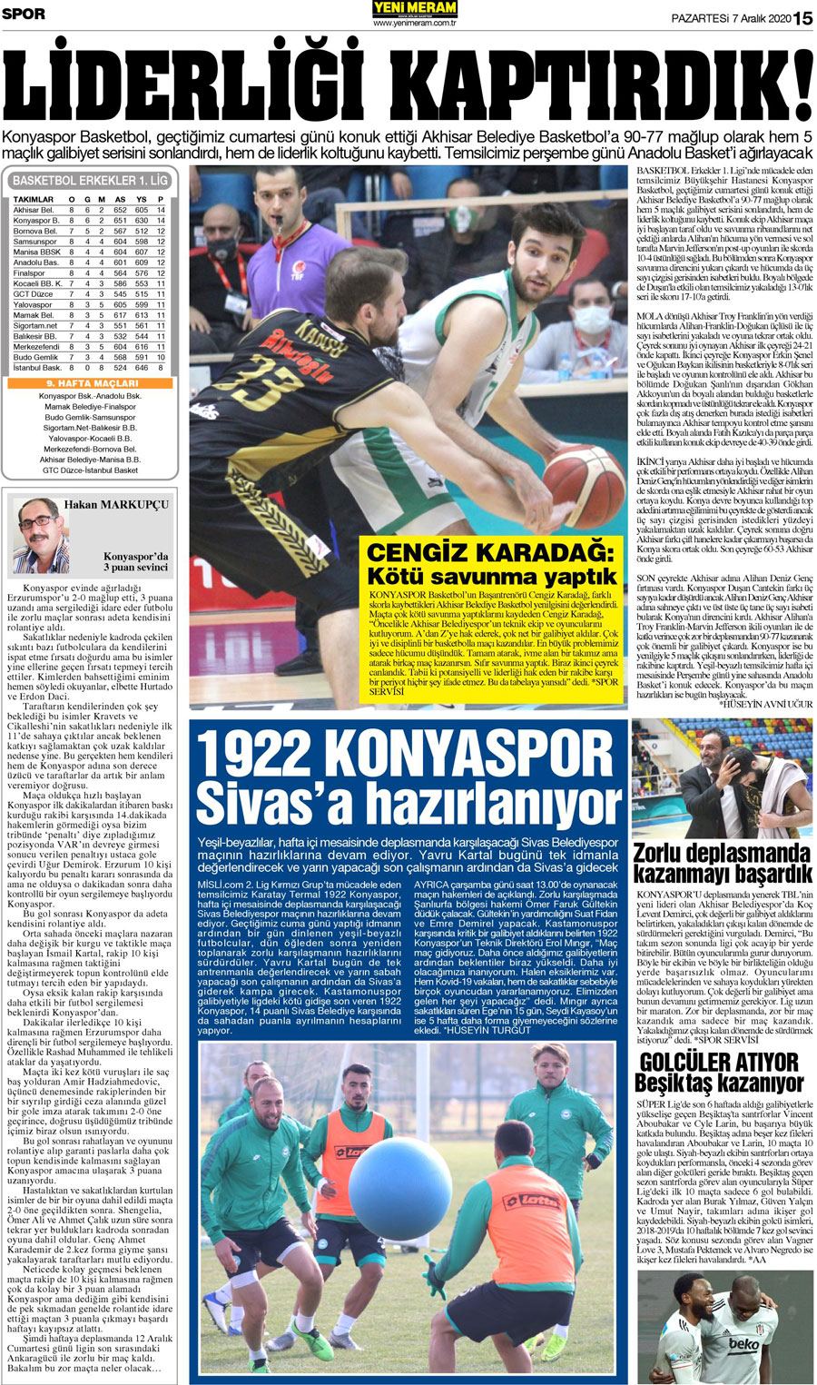 7 Aralık 2020 Yeni Meram Gazetesi