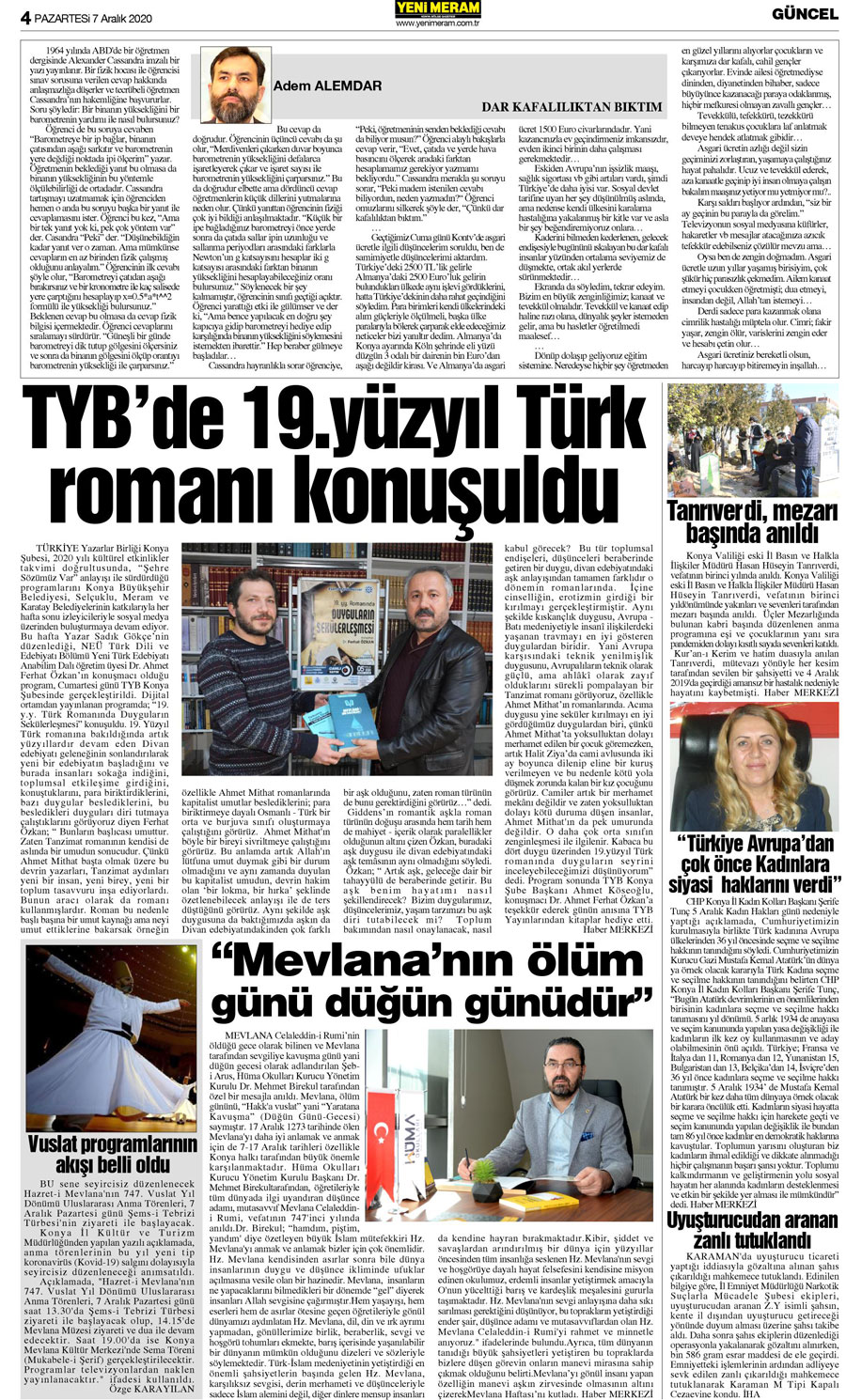 7 Aralık 2020 Yeni Meram Gazetesi