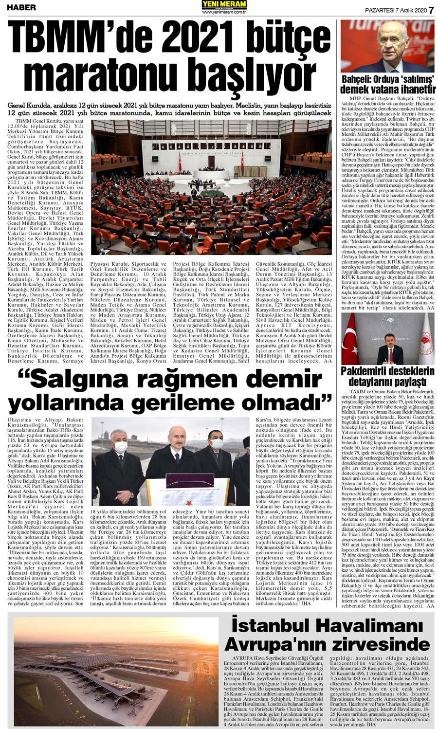 7 Aralık 2020 Yeni Meram Gazetesi