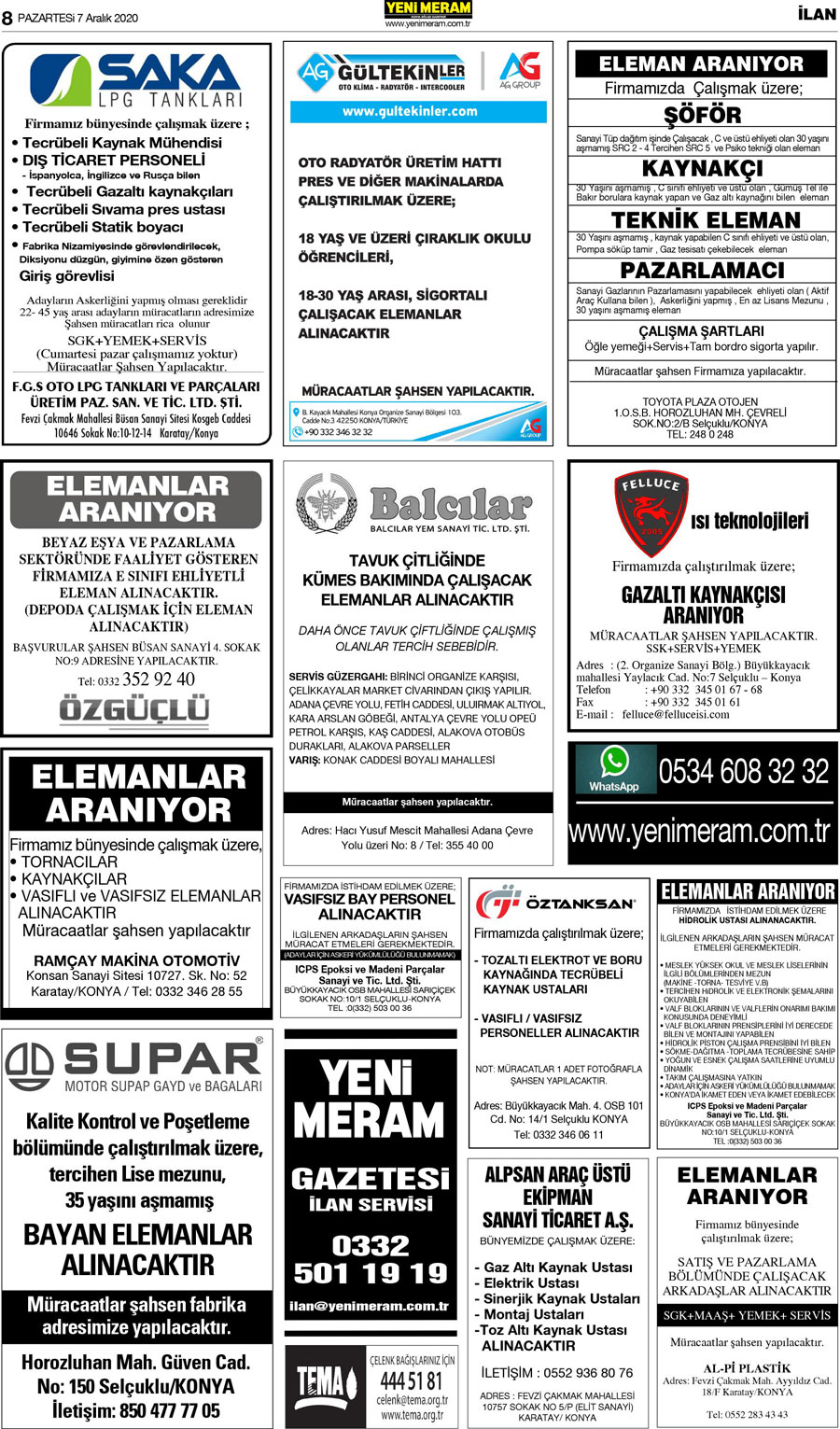 7 Aralık 2020 Yeni Meram Gazetesi