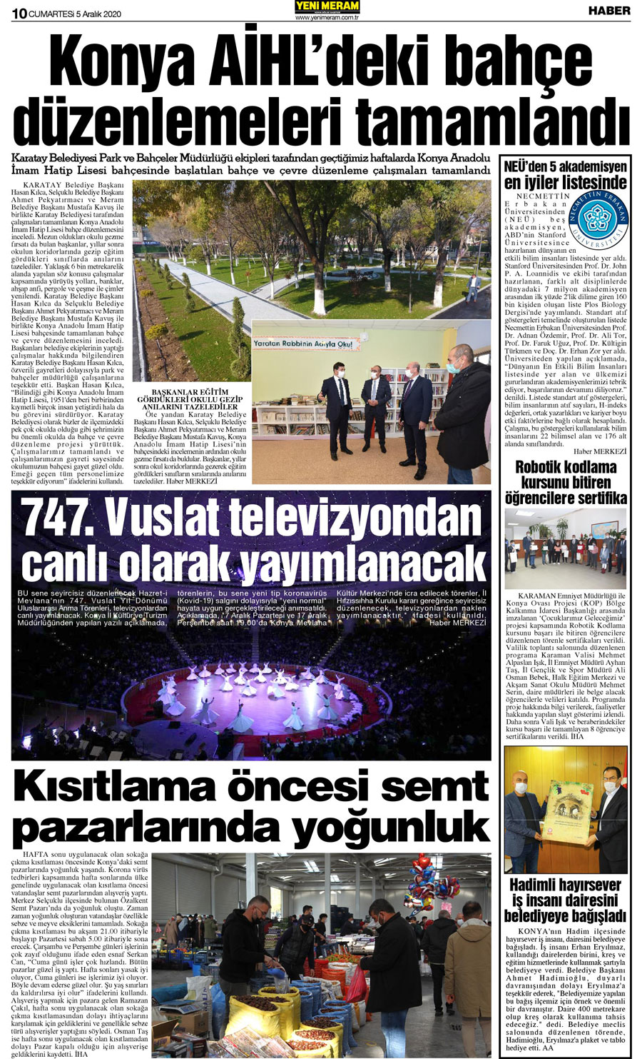 5 Aralık 2020 Yeni Meram Gazetesi