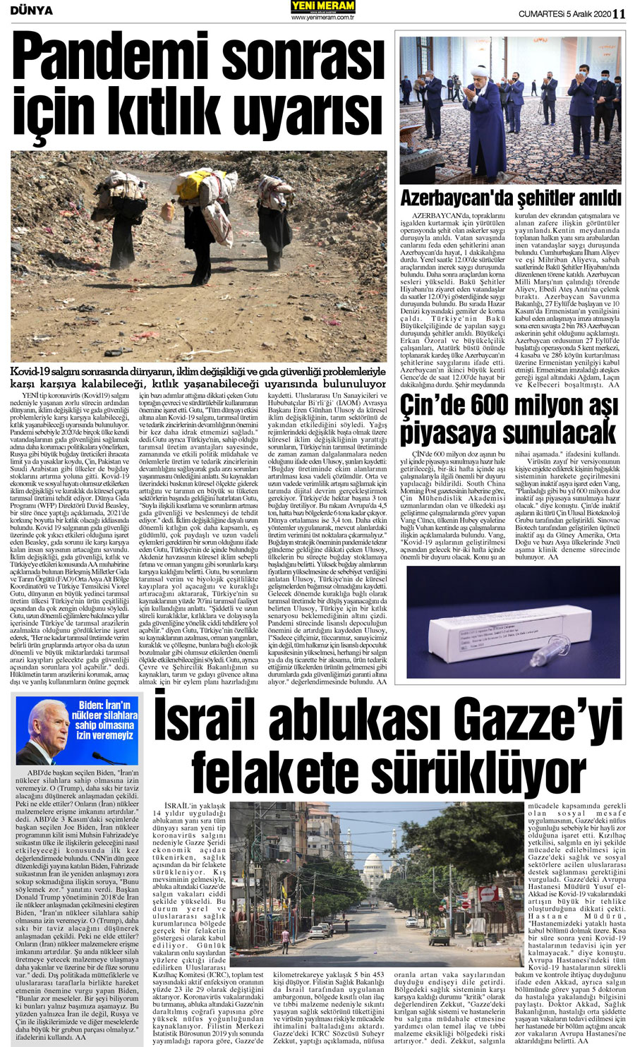 5 Aralık 2020 Yeni Meram Gazetesi