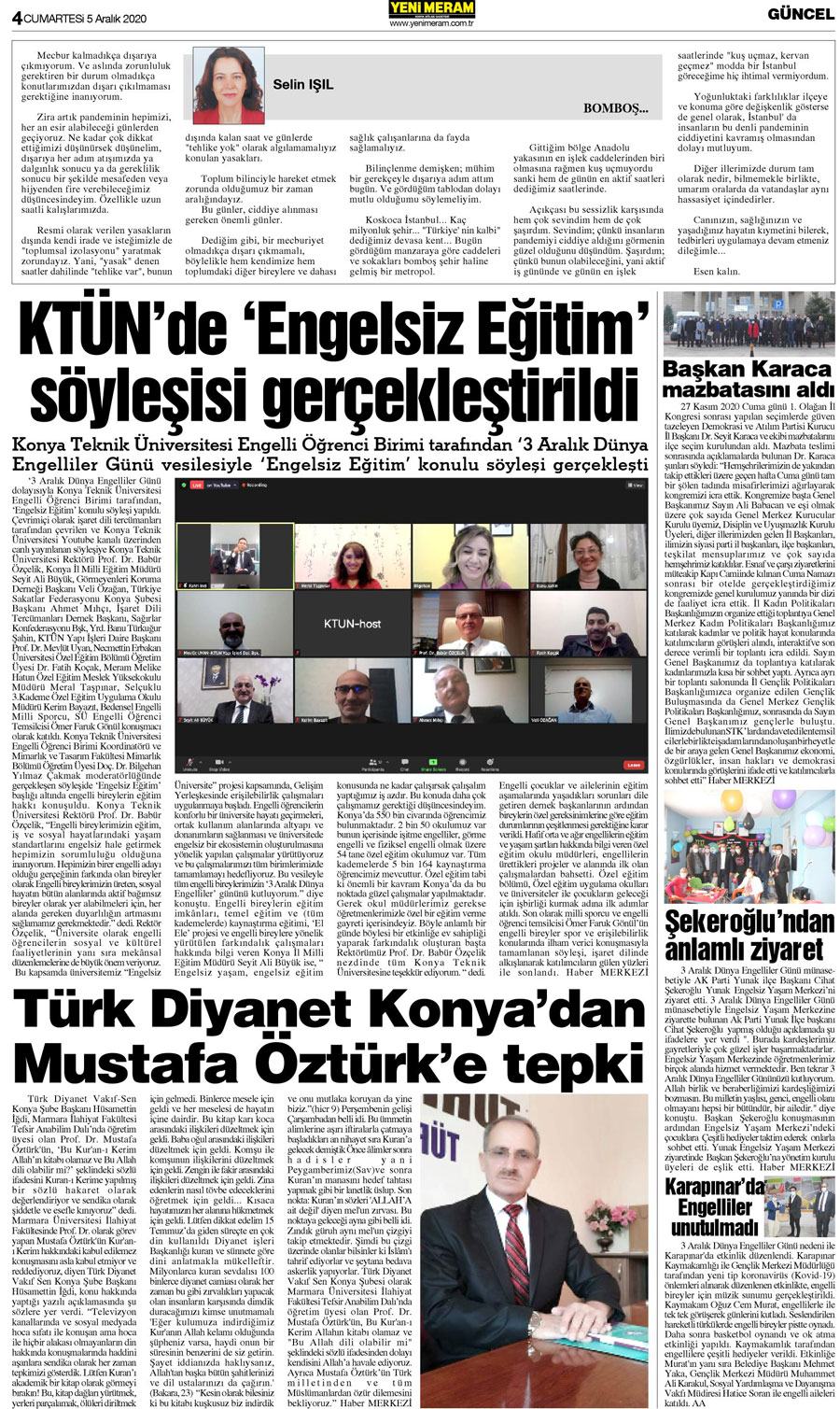 5 Aralık 2020 Yeni Meram Gazetesi