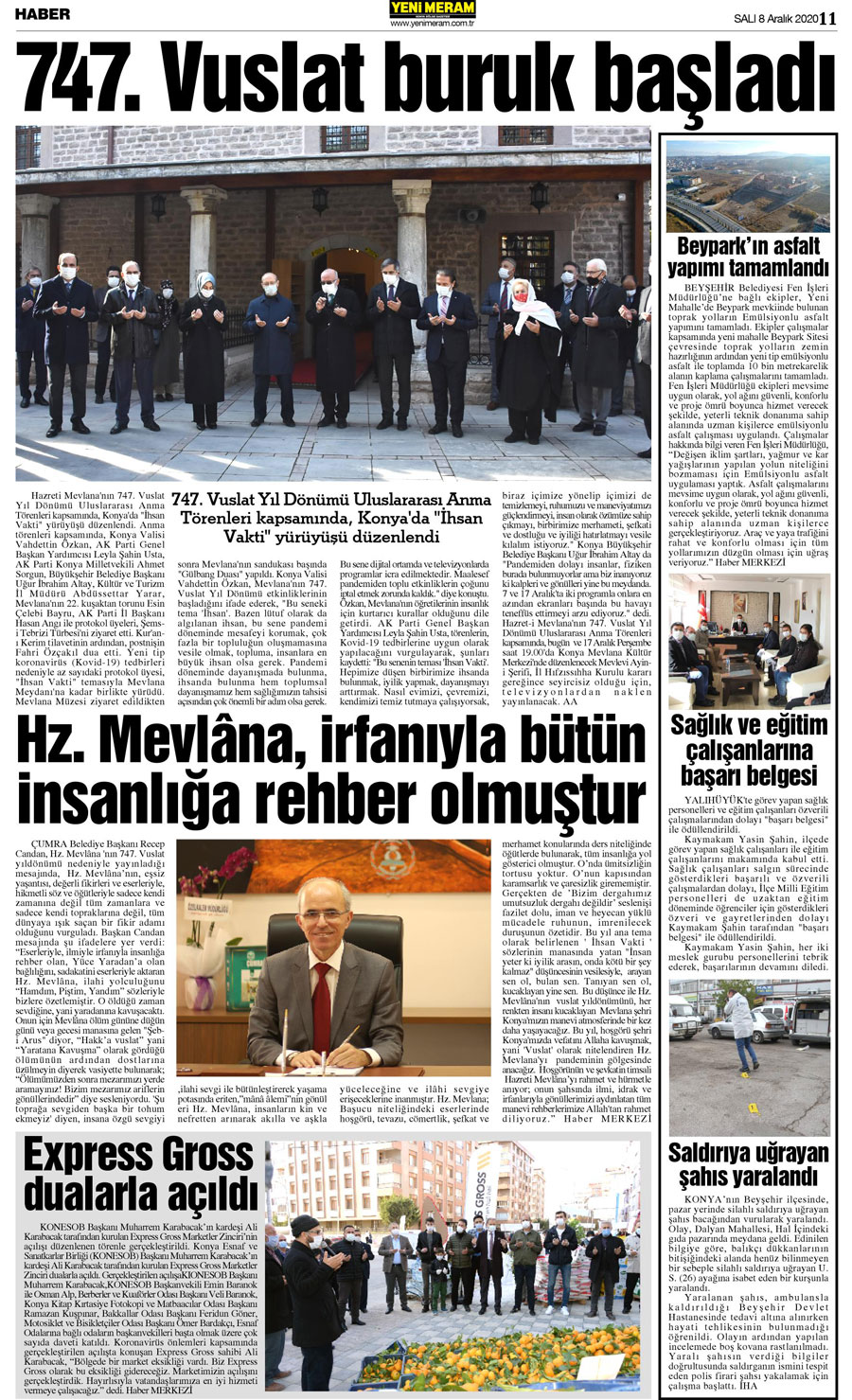 8 Aralık 2020 Yeni Meram Gazetesi