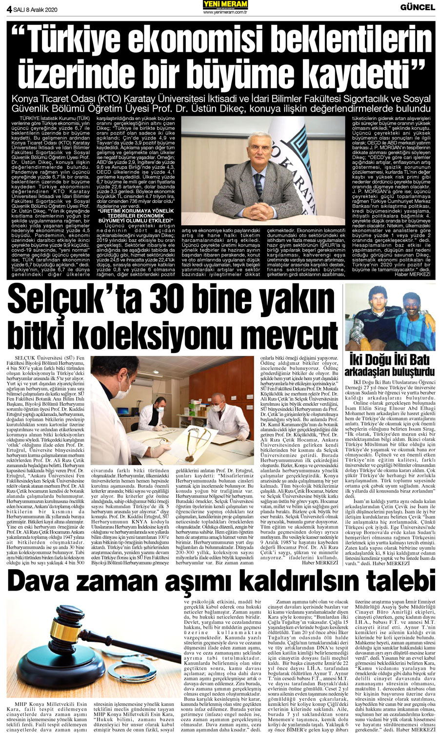 8 Aralık 2020 Yeni Meram Gazetesi