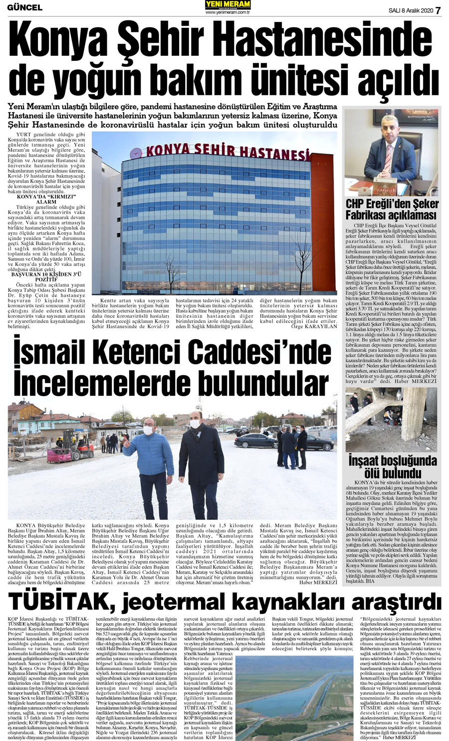 8 Aralık 2020 Yeni Meram Gazetesi