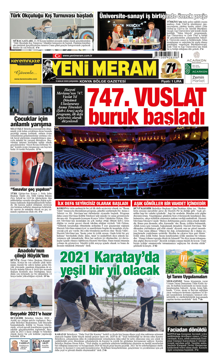 9 Aralık 2020 Yeni Meram Gazetesi