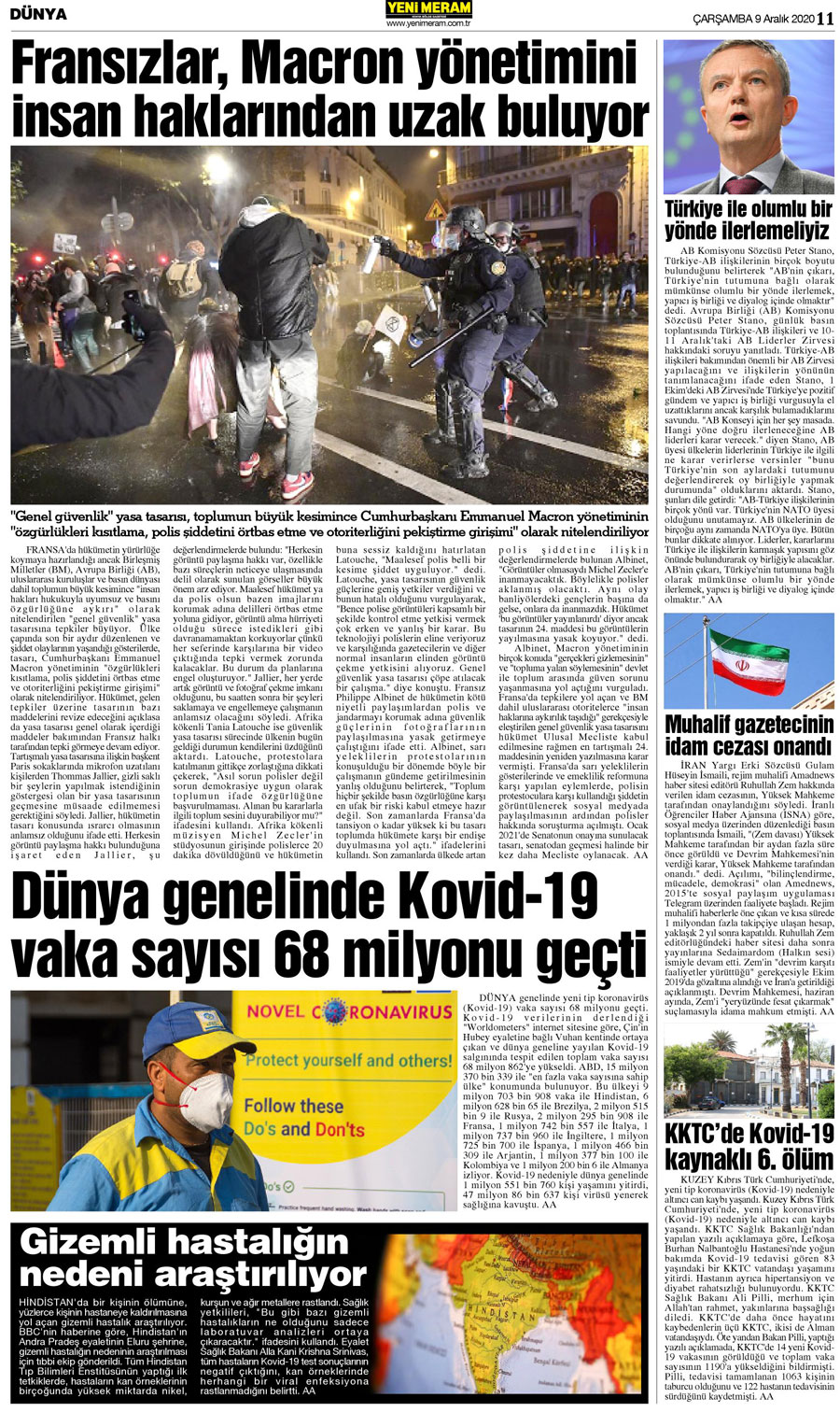 9 Aralık 2020 Yeni Meram Gazetesi