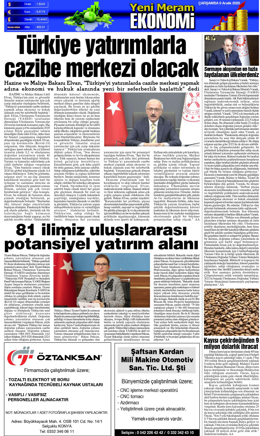 9 Aralık 2020 Yeni Meram Gazetesi