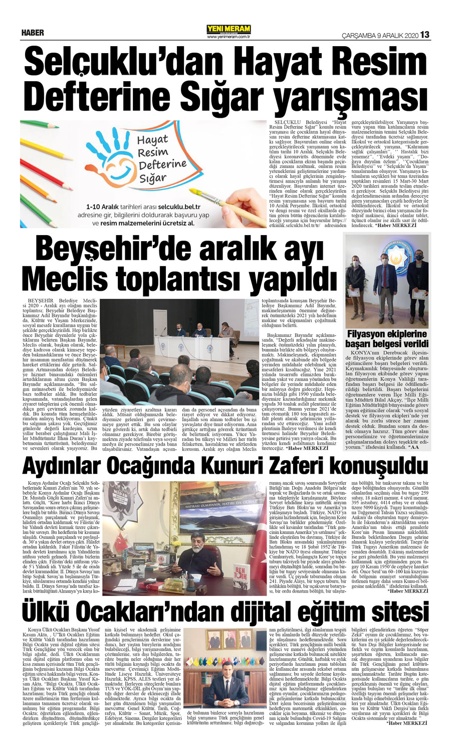 9 Aralık 2020 Yeni Meram Gazetesi