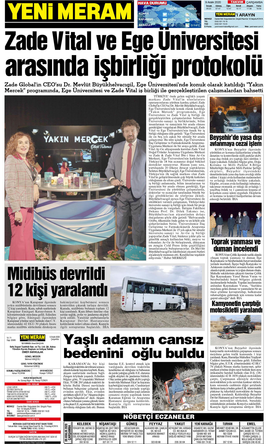 9 Aralık 2020 Yeni Meram Gazetesi