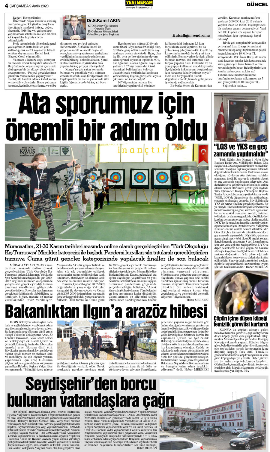 9 Aralık 2020 Yeni Meram Gazetesi