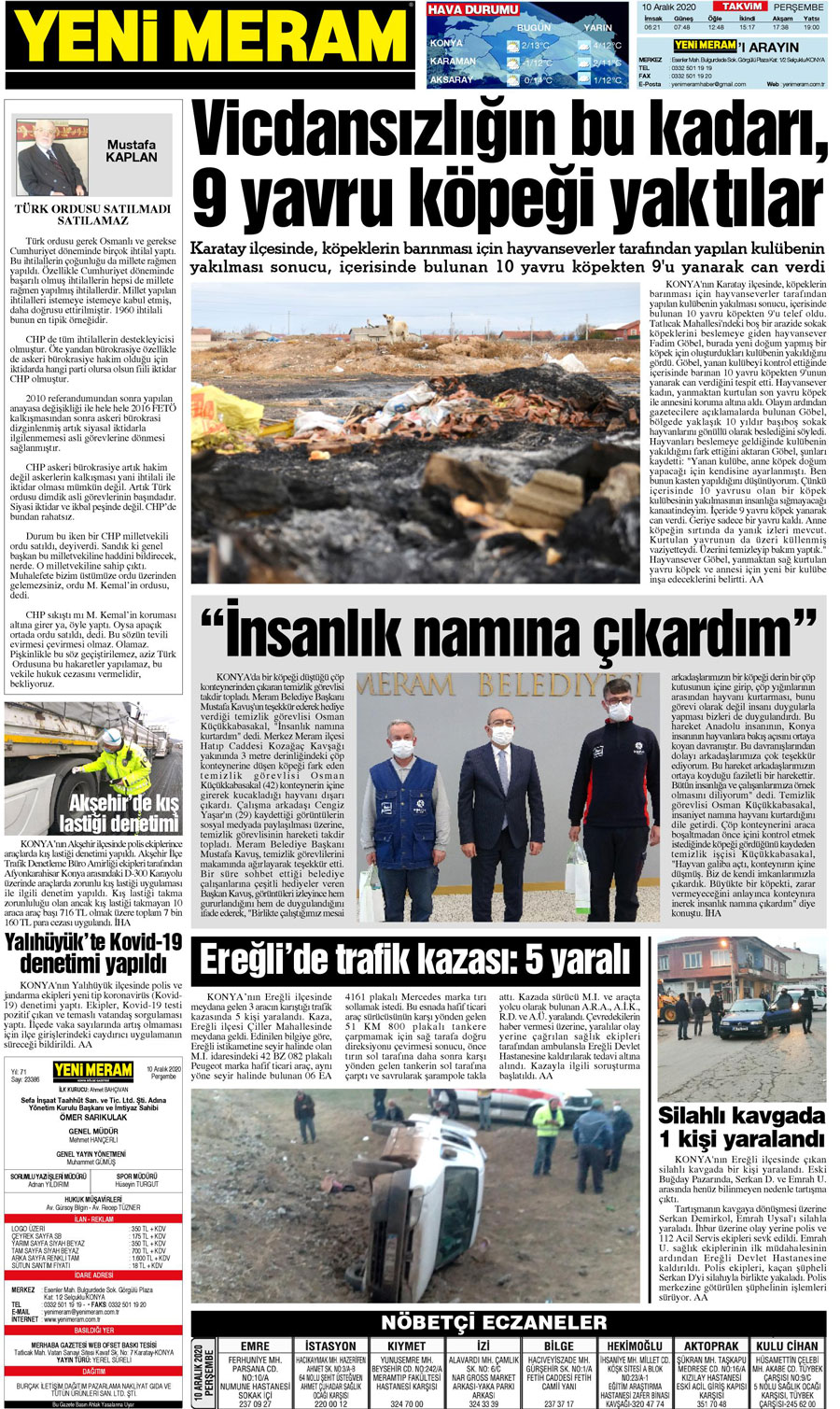 10 Aralık 2020 Yeni Meram Gazetesi