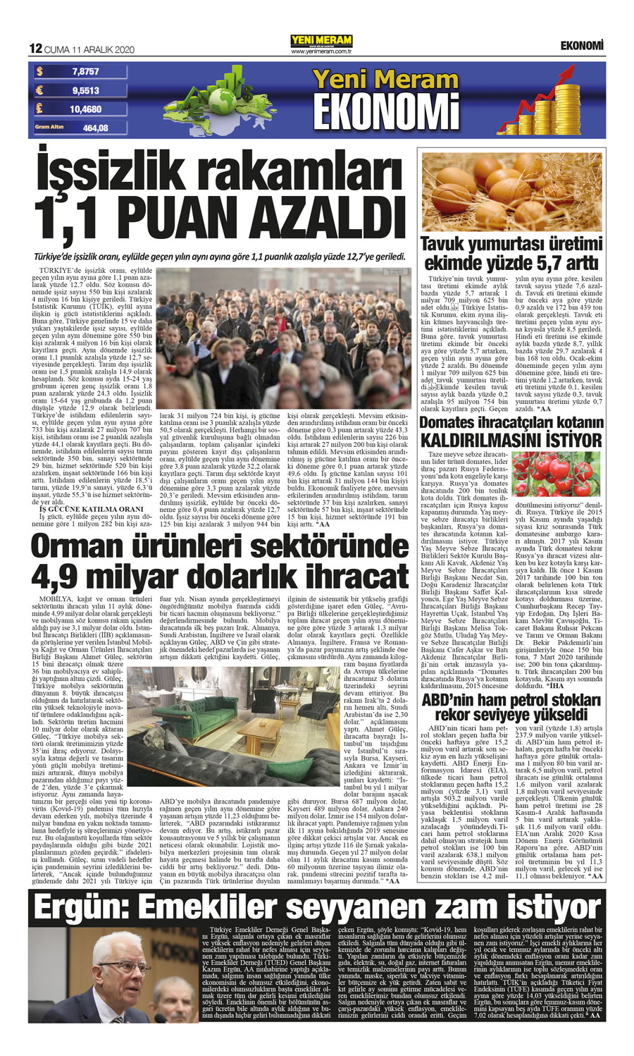 11 Aralık 2020 Yeni Meram Gazetesi