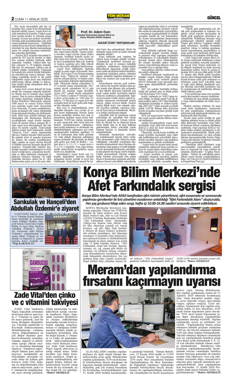 11 Aralık 2020 Yeni Meram Gazetesi