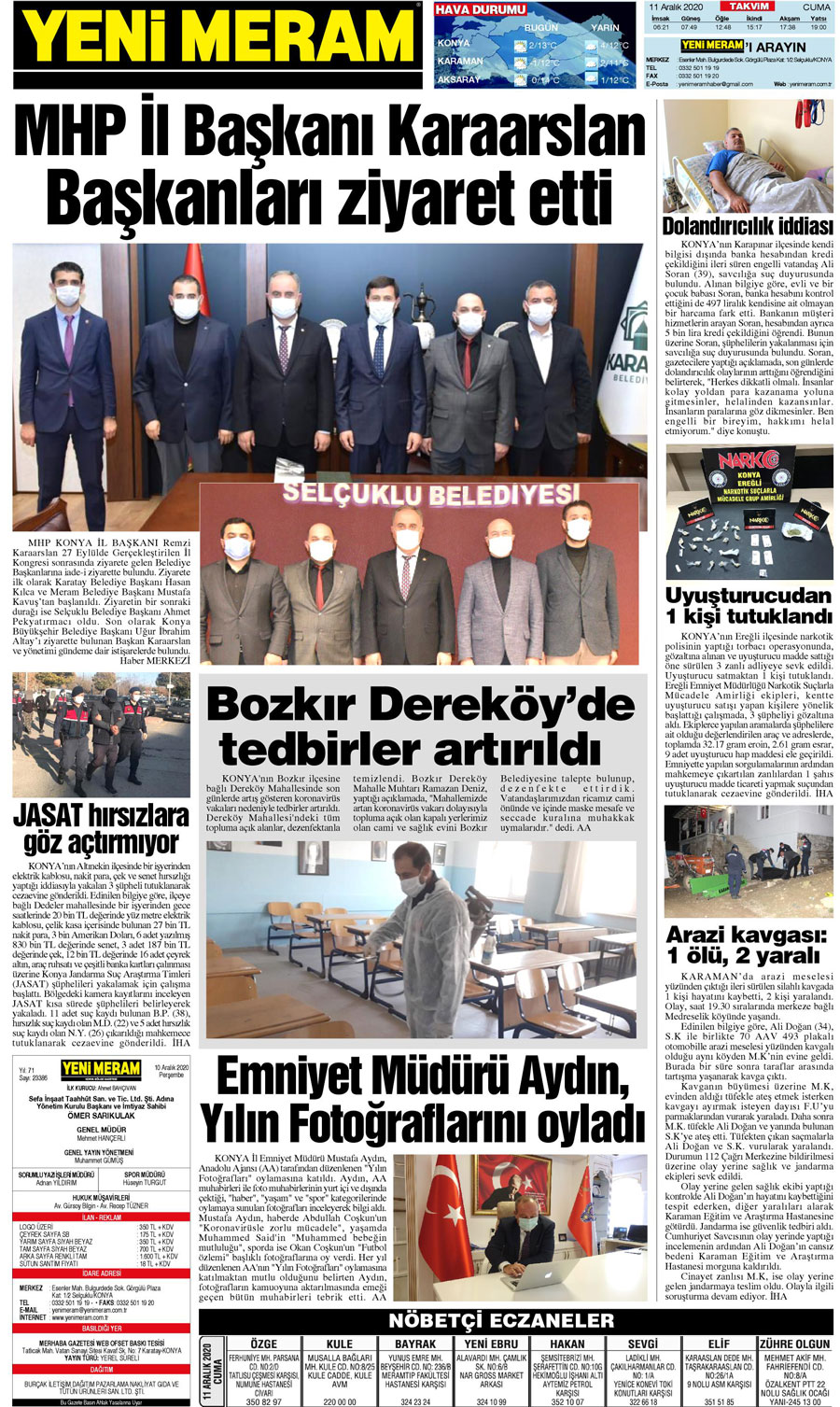 11 Aralık 2020 Yeni Meram Gazetesi