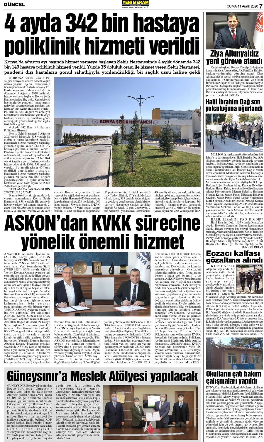 11 Aralık 2020 Yeni Meram Gazetesi