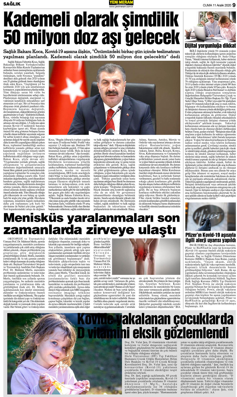 11 Aralık 2020 Yeni Meram Gazetesi