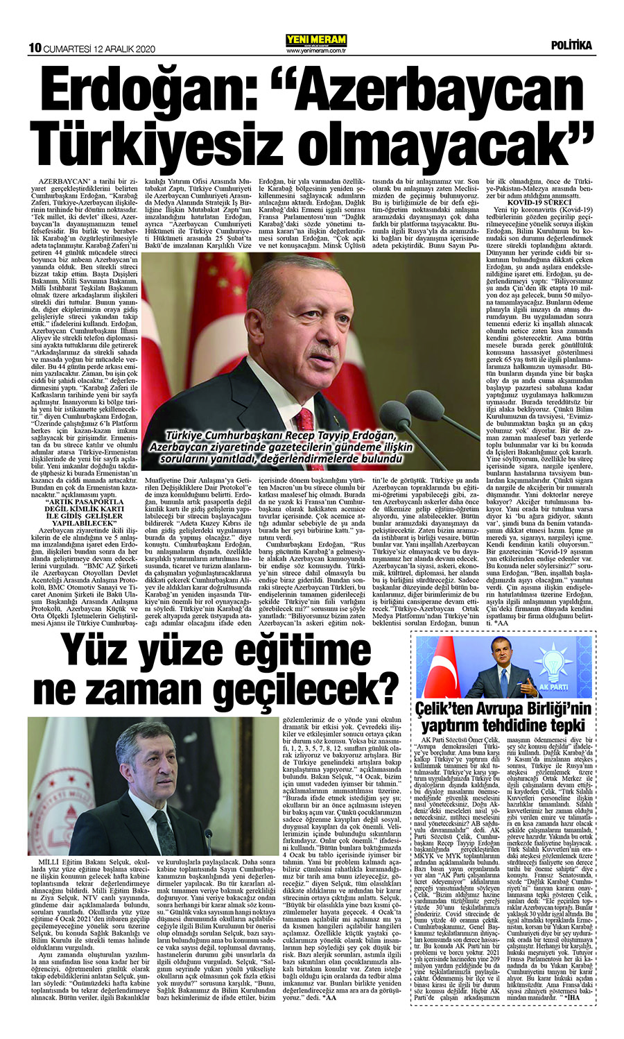 12 Aralık 2020 Yeni Meram Gazetesi