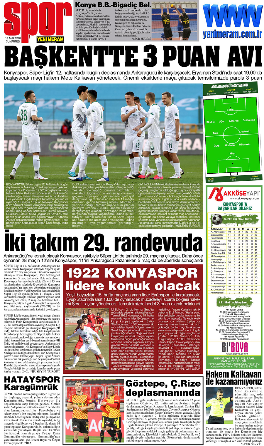 12 Aralık 2020 Yeni Meram Gazetesi