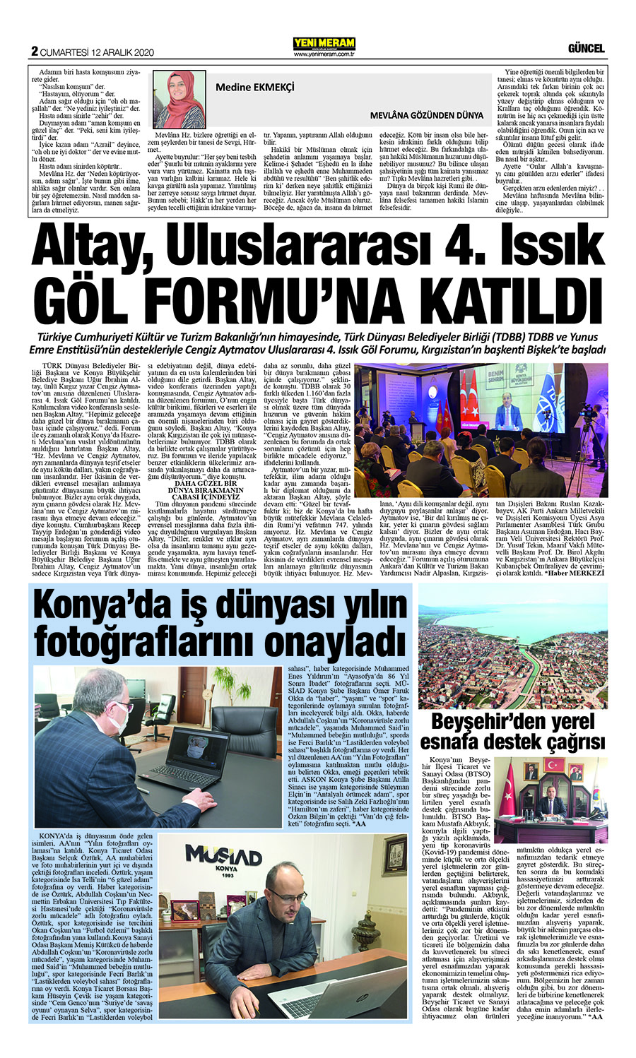 12 Aralık 2020 Yeni Meram Gazetesi