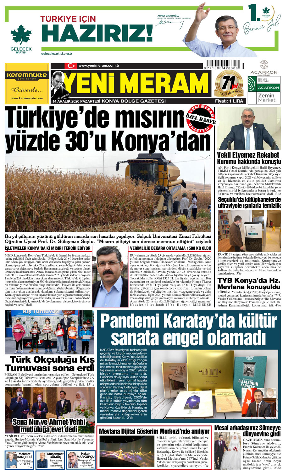 14 Aralık 2020 Yeni Meram Gazetesi