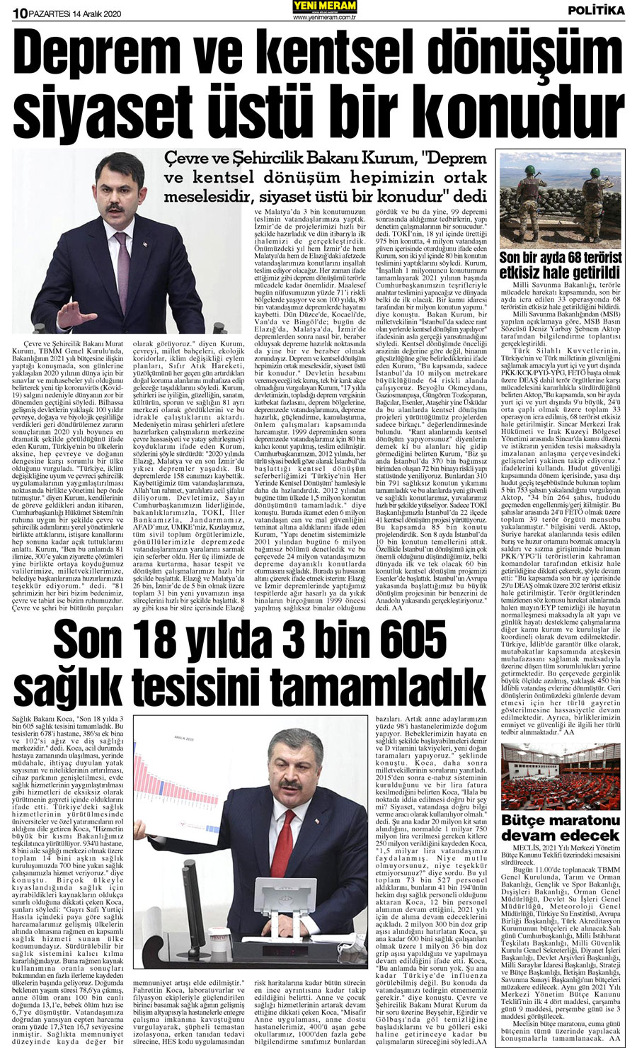 14 Aralık 2020 Yeni Meram Gazetesi