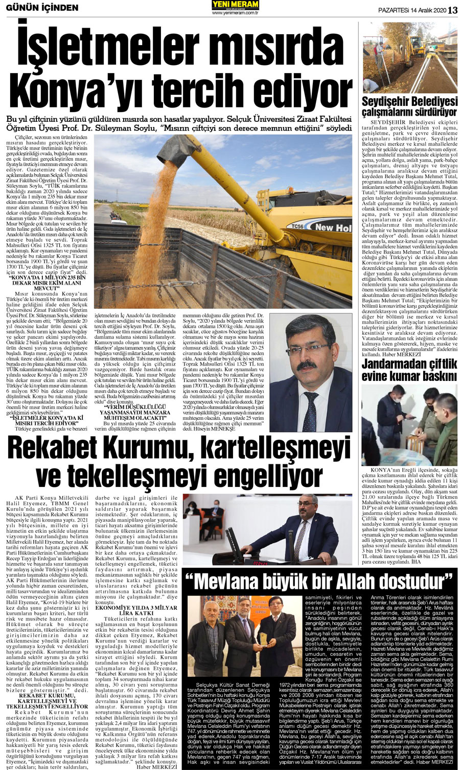 14 Aralık 2020 Yeni Meram Gazetesi