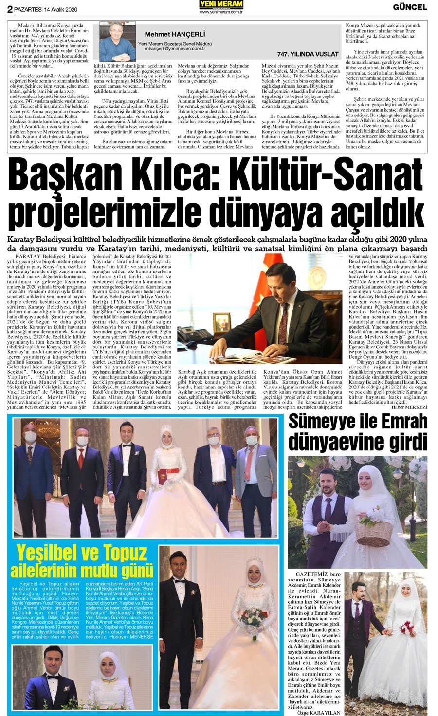 14 Aralık 2020 Yeni Meram Gazetesi