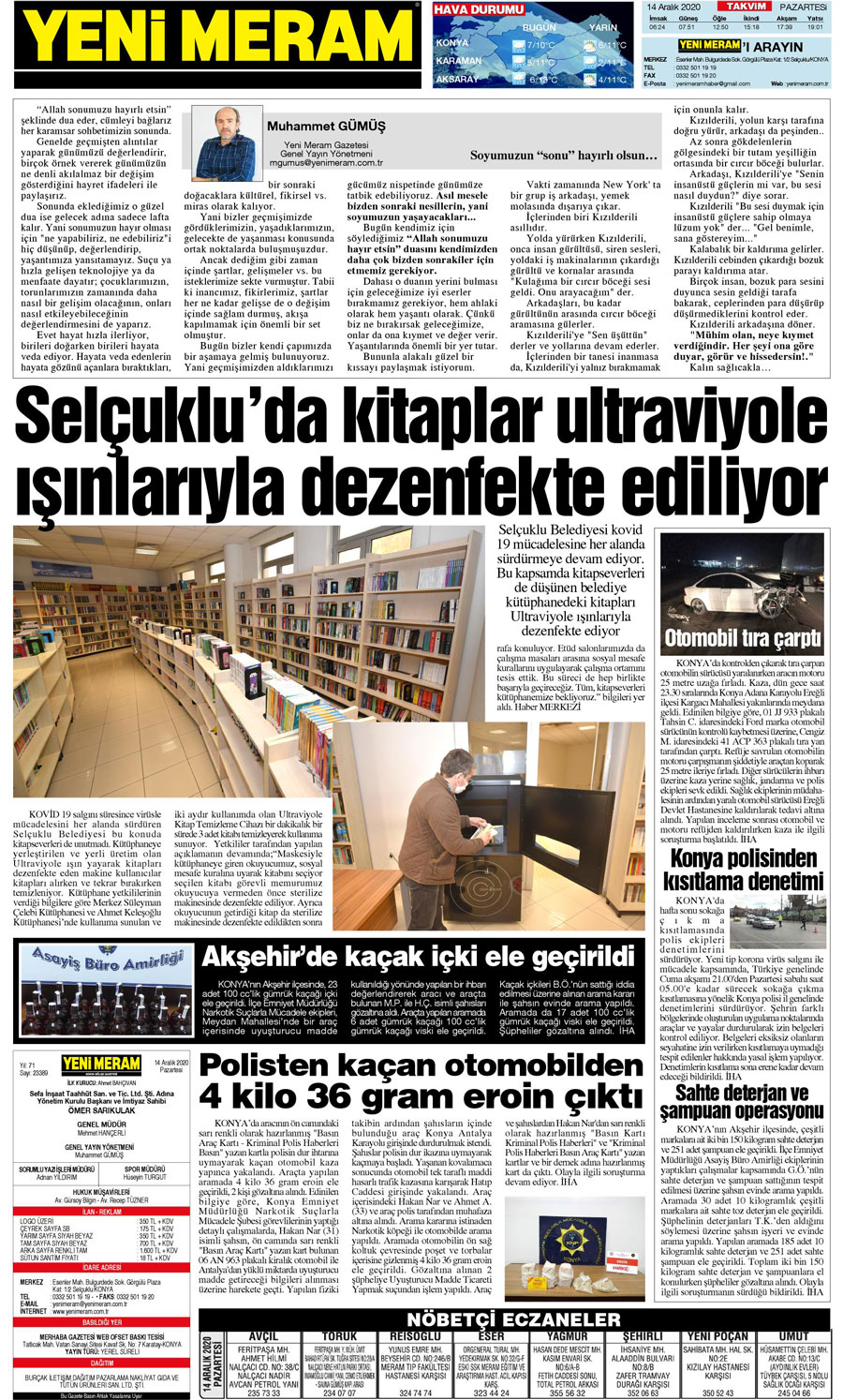 14 Aralık 2020 Yeni Meram Gazetesi