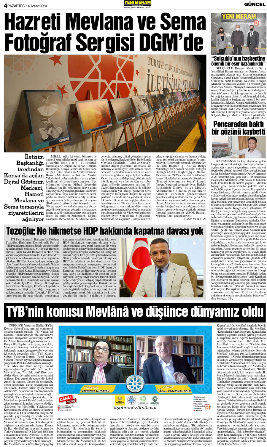 14 Aralık 2020 Yeni Meram Gazetesi