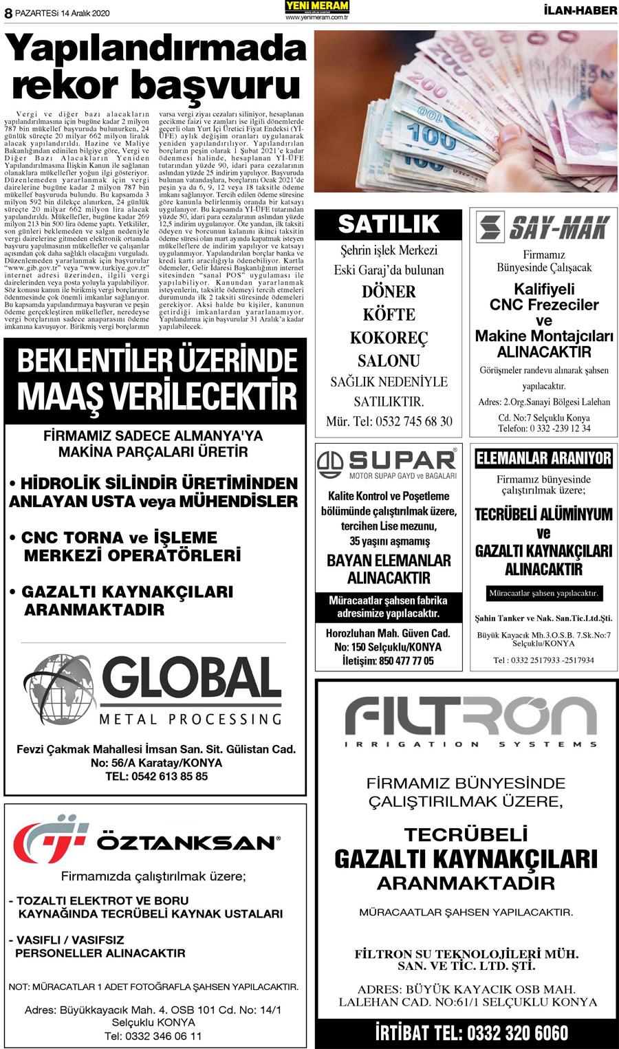 14 Aralık 2020 Yeni Meram Gazetesi