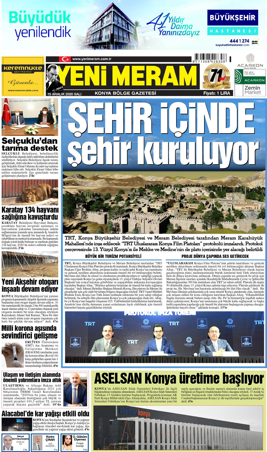 15 Aralık 2020 Yeni Meram Gazetesi