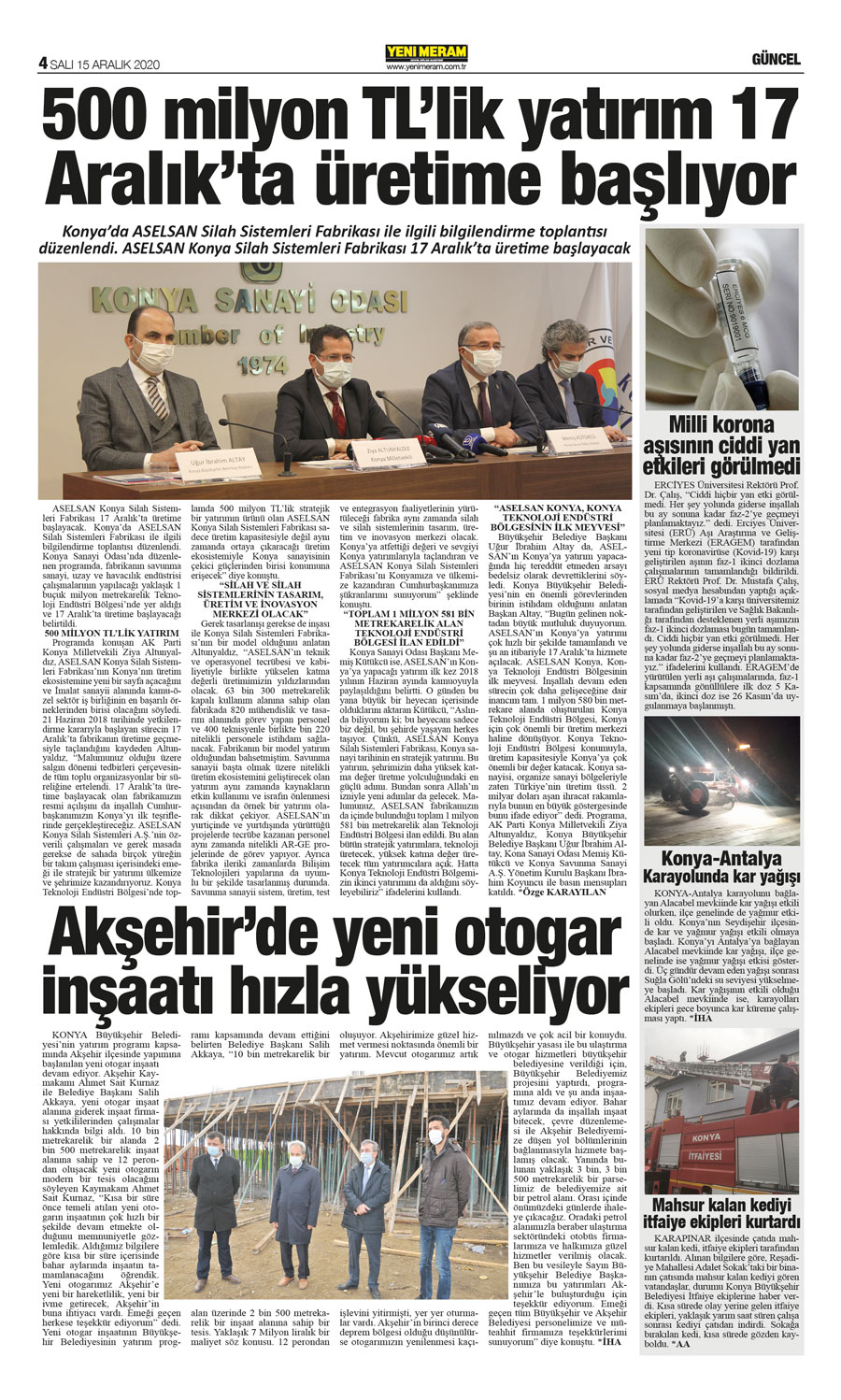 15 Aralık 2020 Yeni Meram Gazetesi