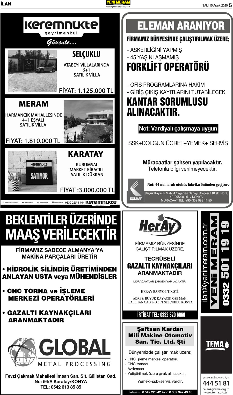 15 Aralık 2020 Yeni Meram Gazetesi