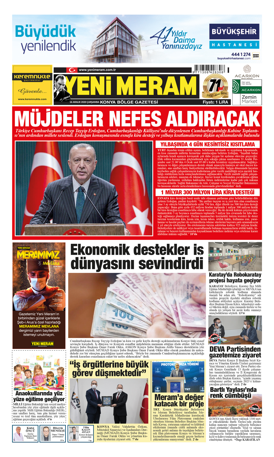 16 Aralık 2020 Yeni Meram Gazetesi