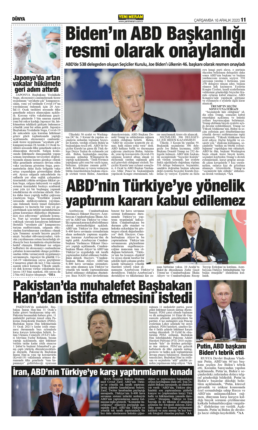 16 Aralık 2020 Yeni Meram Gazetesi