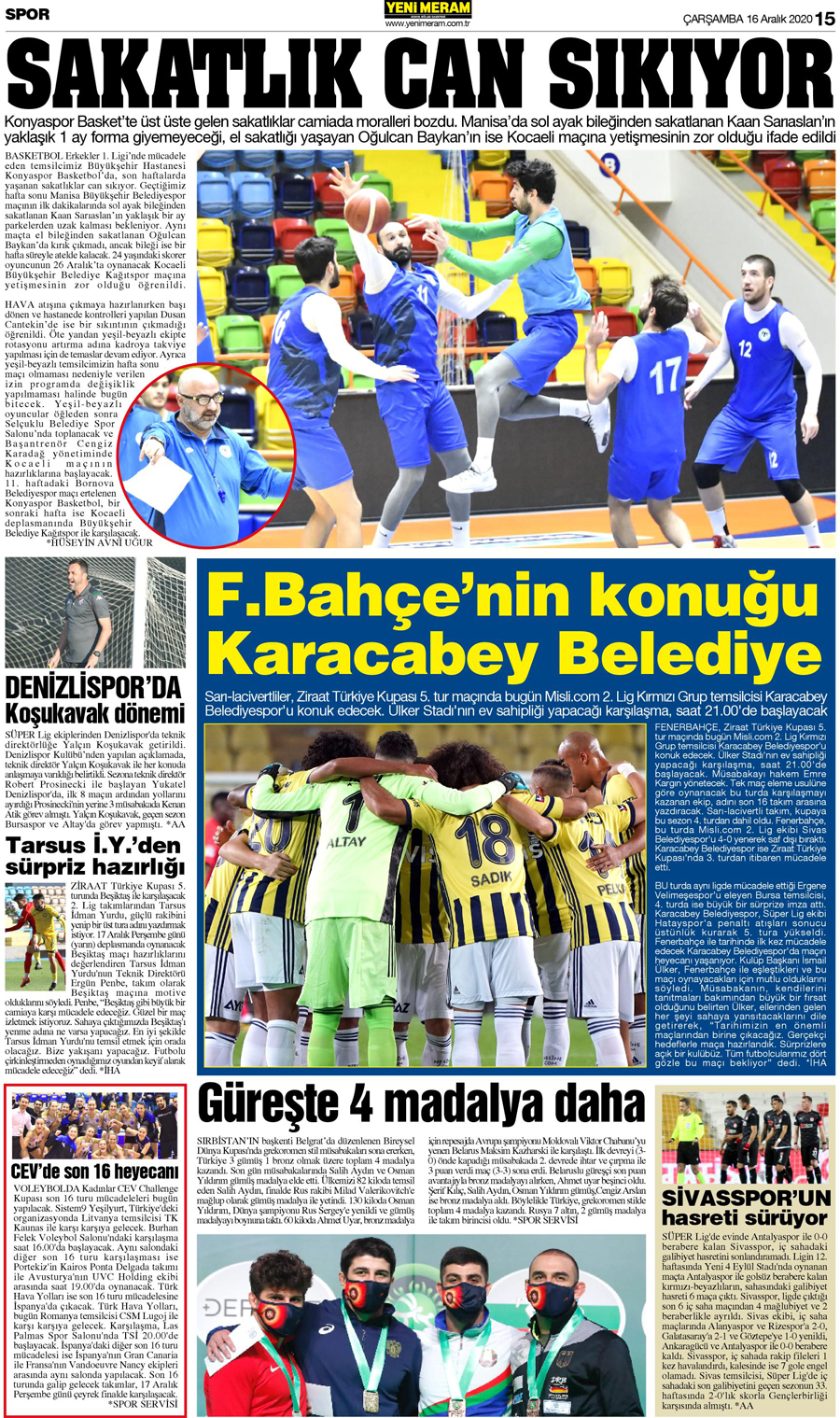 16 Aralık 2020 Yeni Meram Gazetesi