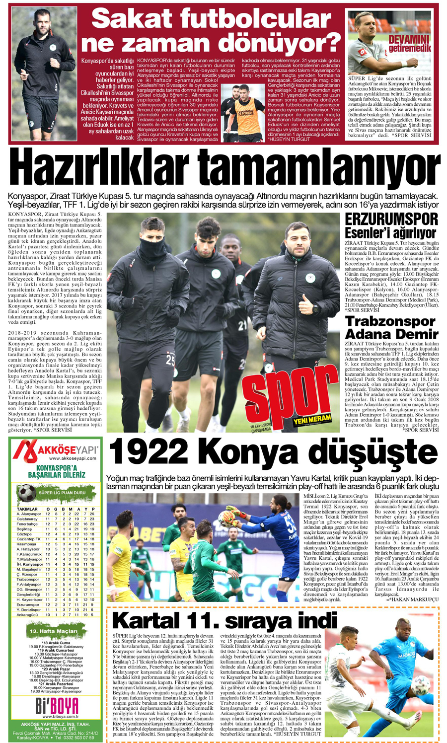 16 Aralık 2020 Yeni Meram Gazetesi