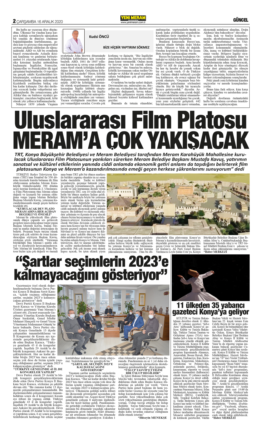 16 Aralık 2020 Yeni Meram Gazetesi