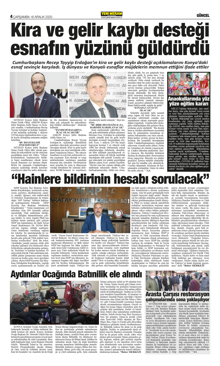 16 Aralık 2020 Yeni Meram Gazetesi