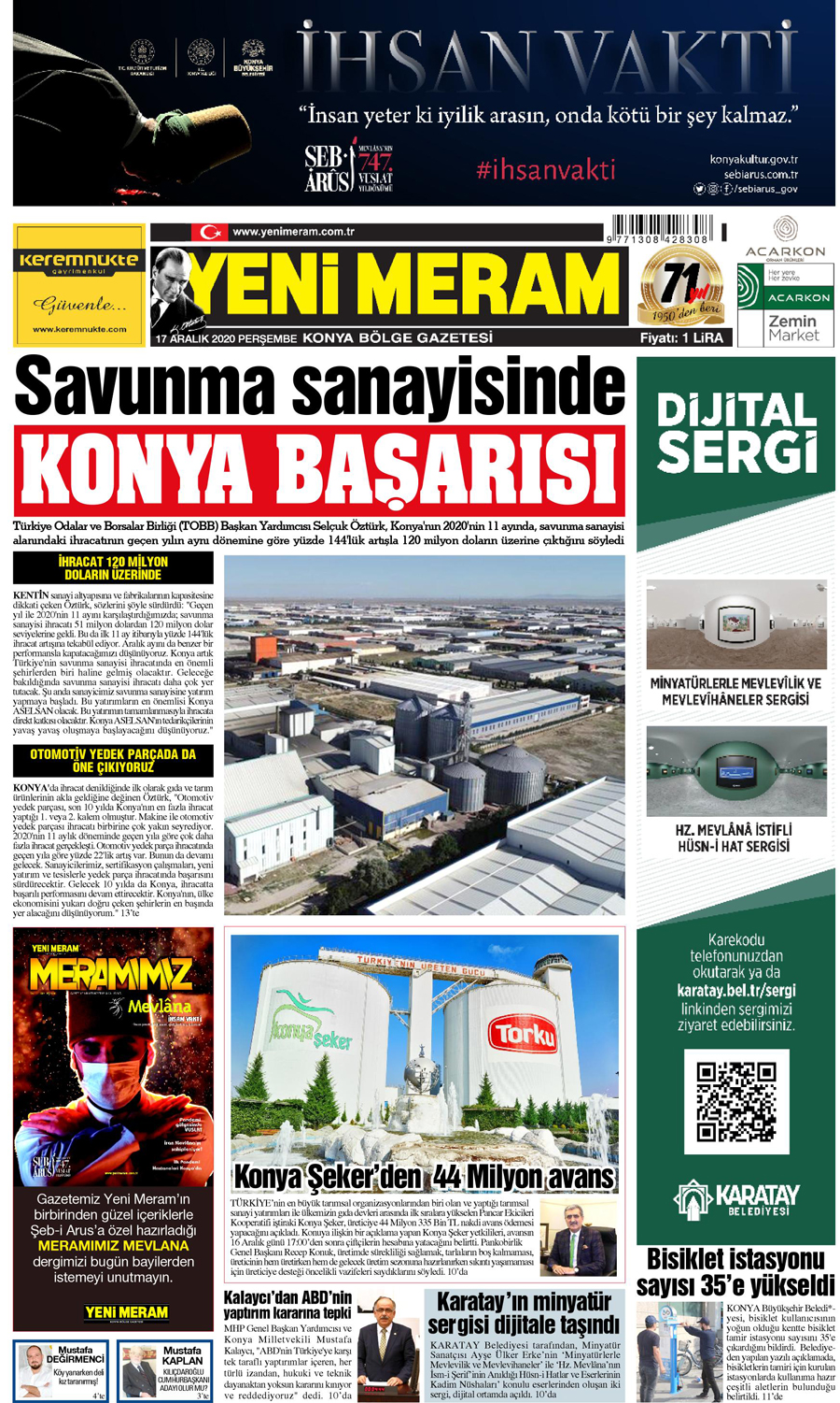 17 Aralık 2020 Yeni Meram Gazetesi