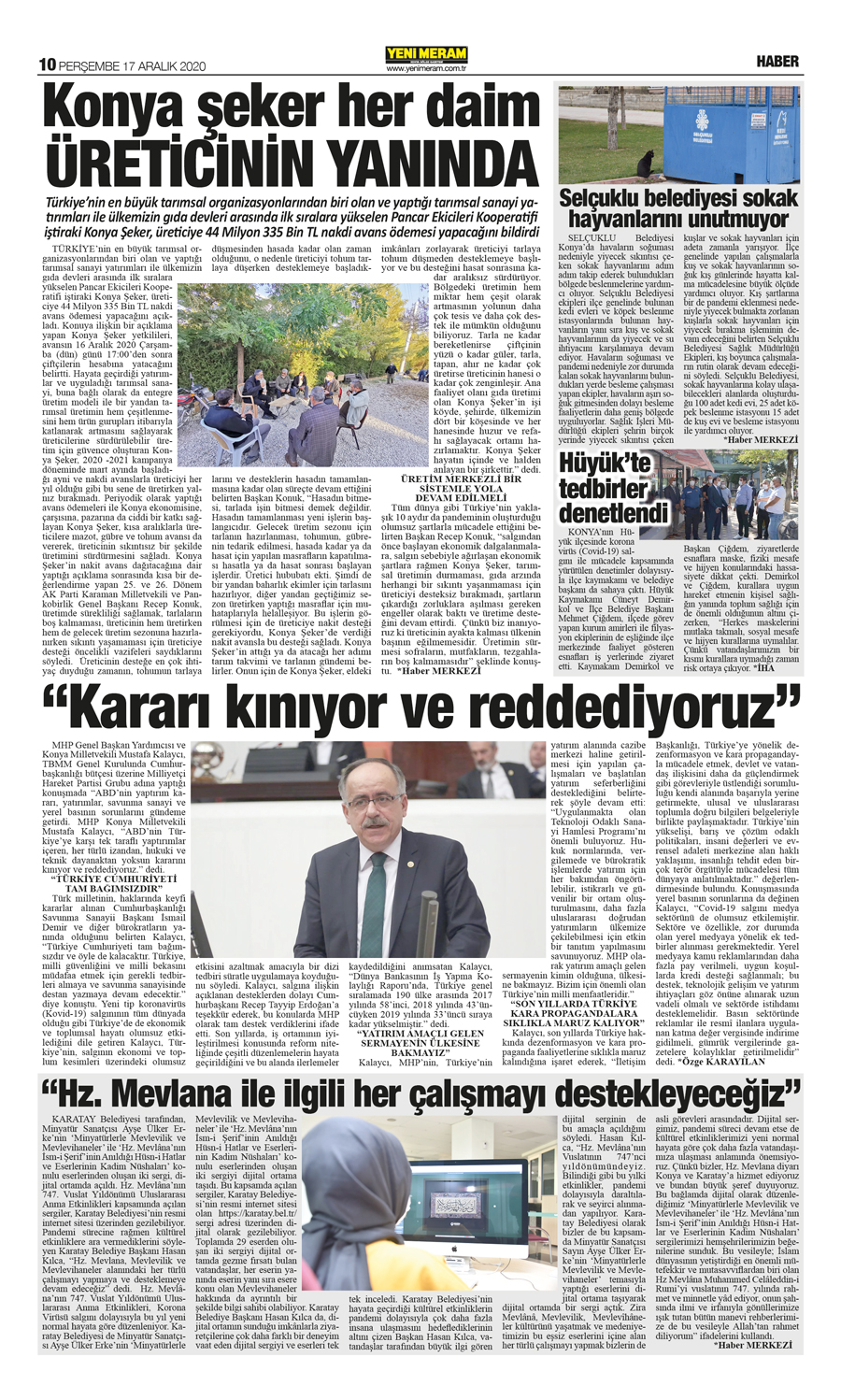 17 Aralık 2020 Yeni Meram Gazetesi