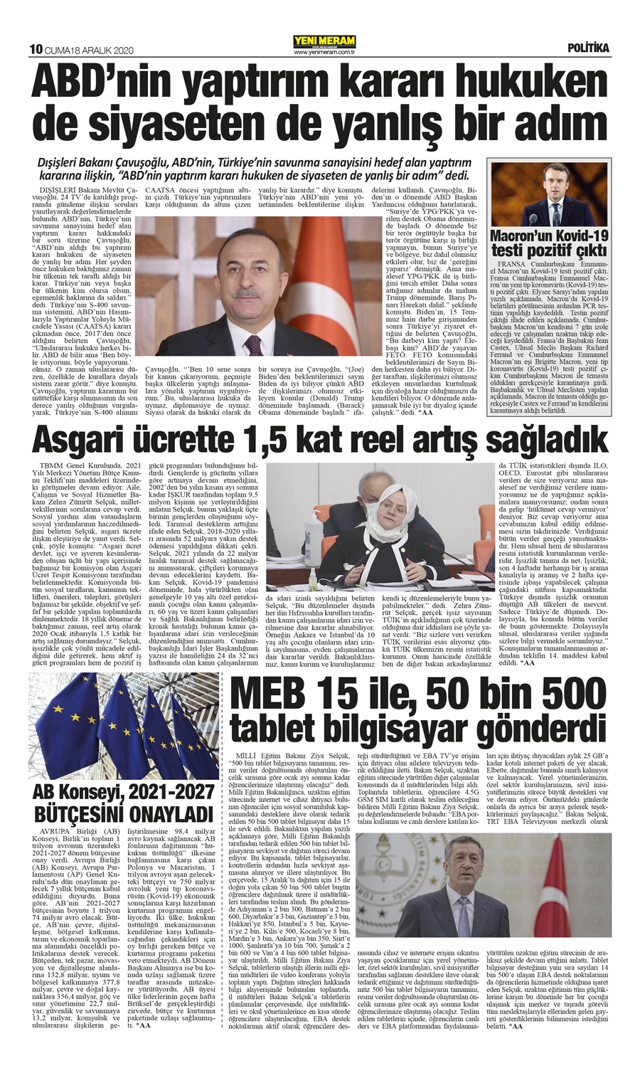 18 Aralık 2020 Yeni Meram Gazetesi